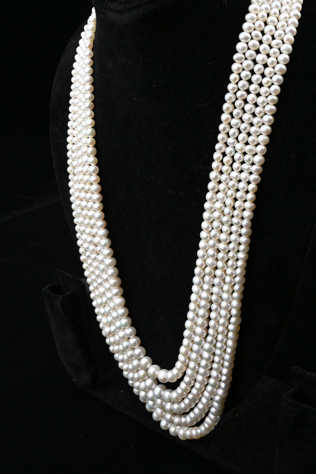 Five-Strand White Freshwater Pearl Necklace & Earring Set | SHOBITAM
