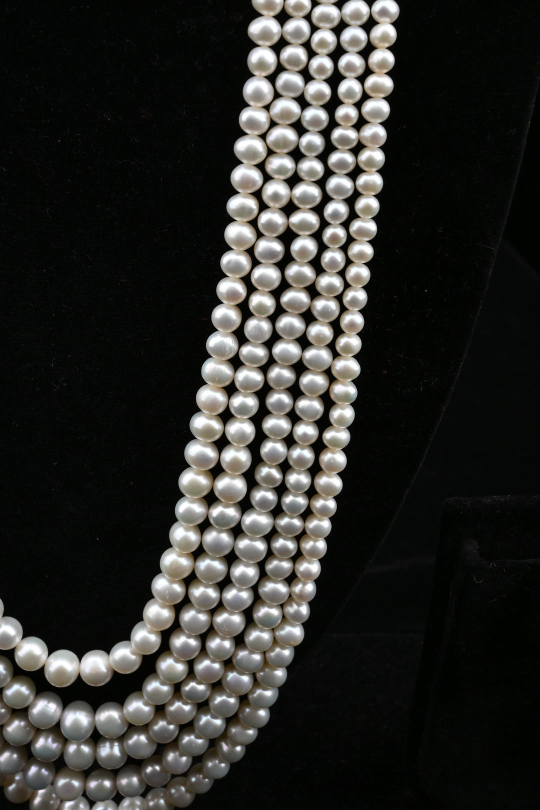 Five-Strand White Freshwater Pearl Necklace & Earring Set | SHOBITAM