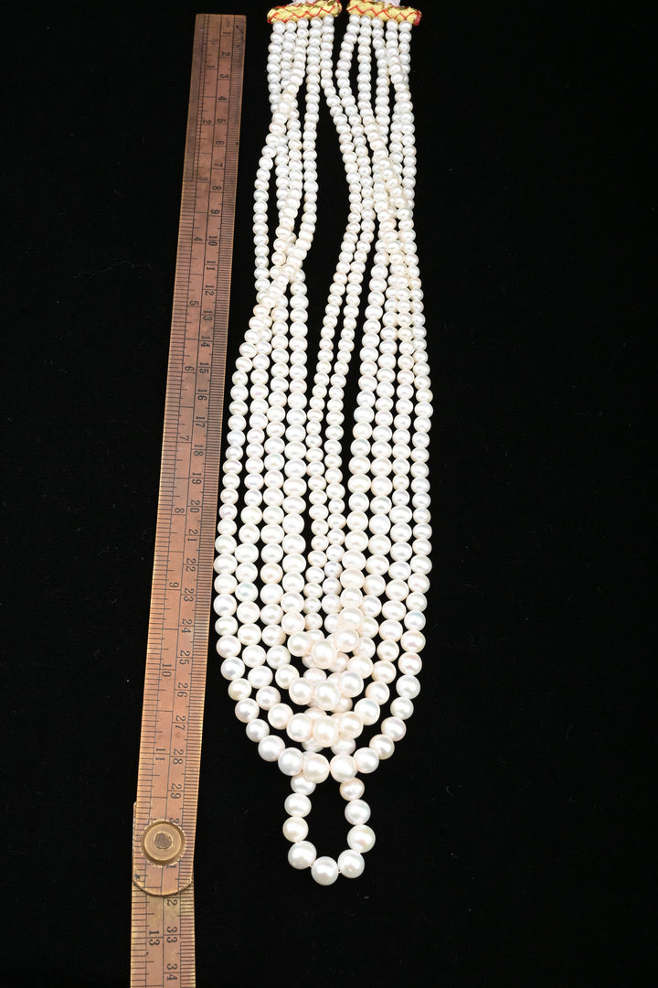 Five-Strand White Freshwater Pearl Necklace & Earring Set | SHOBITAM
