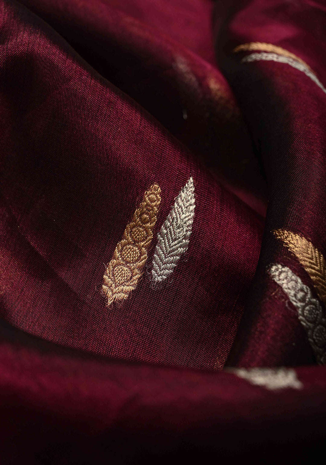 Wine Banarasi Organza Tissue Silk Saree with Sona Rupa Zari Buttas and Fancy Lace Trim Border | SILK MARK CERTIFIED | SHOBITAM