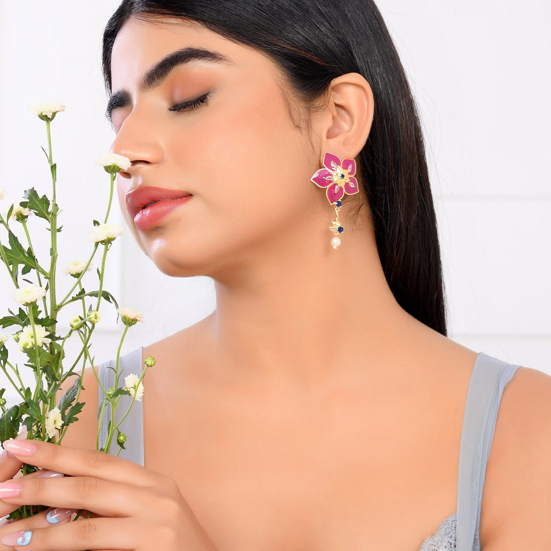 Flower Fantasy Majestic Magenta Dangler Earrings  | SHOBITAM