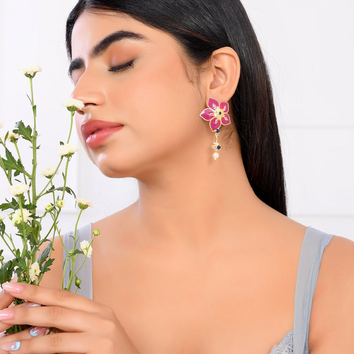 Flower Fantasy Majestic Magenta Dangler Earrings  | SHOBITAM