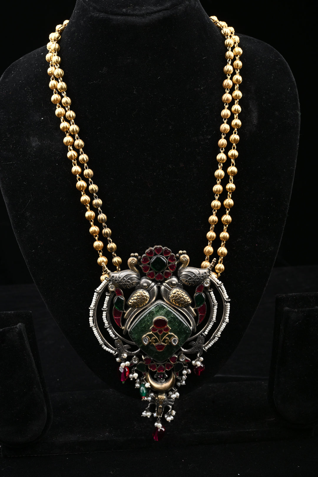 92.5 silver Mohar Peacock Pendant Necklace | SHOBITAM