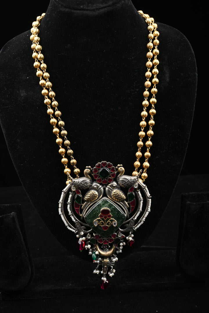 92.5 silver Mohar Peacock Pendant Necklace | SHOBITAM