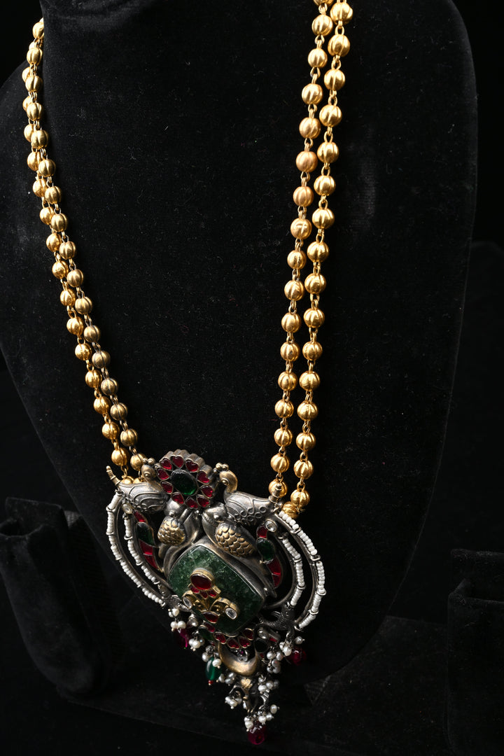 92.5 silver Mohar Peacock Pendant Necklace | SHOBITAM