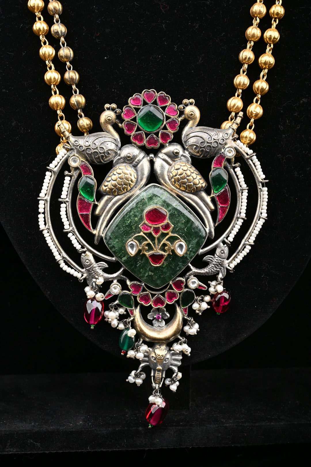 92.5 silver Mohar Peacock Pendant Necklace | SHOBITAM