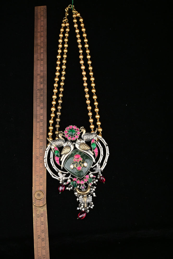 92.5 silver Mohar Peacock Pendant Necklace | SHOBITAM