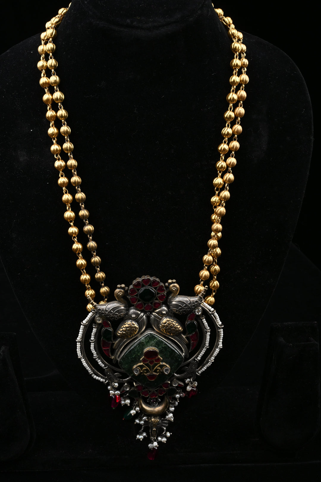 92.5 silver Mohar Peacock Pendant Necklace | SHOBITAM