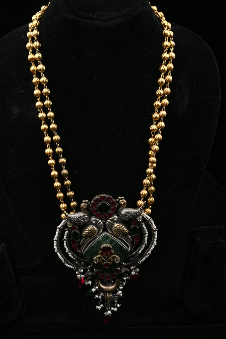 92.5 silver Mohar Peacock Pendant Necklace | SHOBITAM