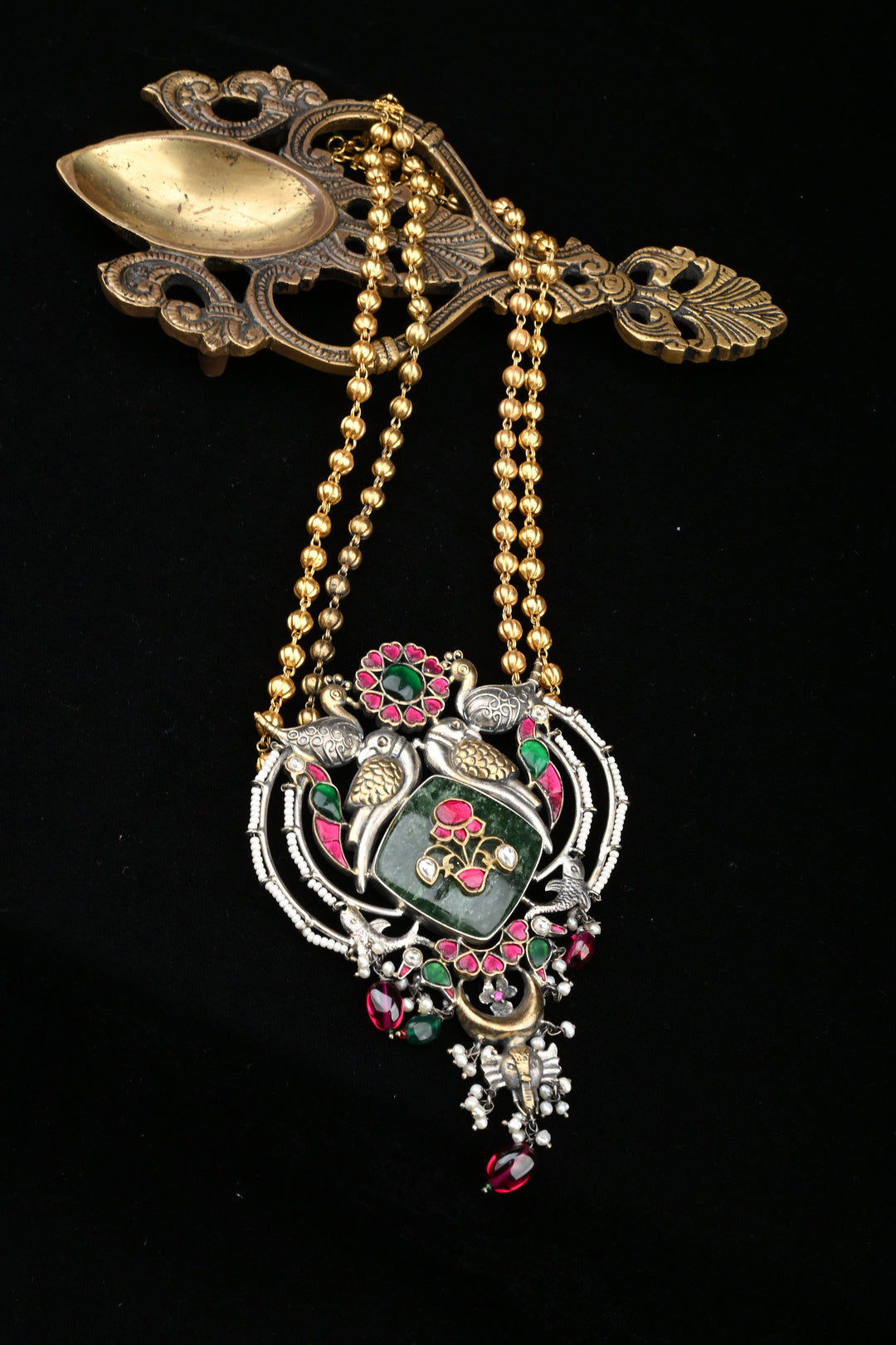 92.5 silver Mohar Peacock Pendant Necklace | SHOBITAM