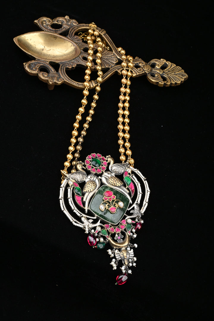 92.5 silver Mohar Peacock Pendant Necklace | SHOBITAM