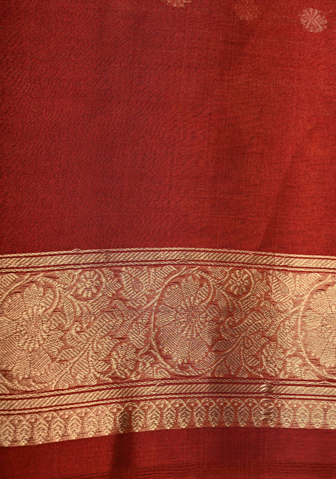 Maroon Organza Tissue Silk Saree with Sona Rupa Zari Buttas and Fancy Lace Trim Border | SILK MARK CERTIFIED | SHOBITAM