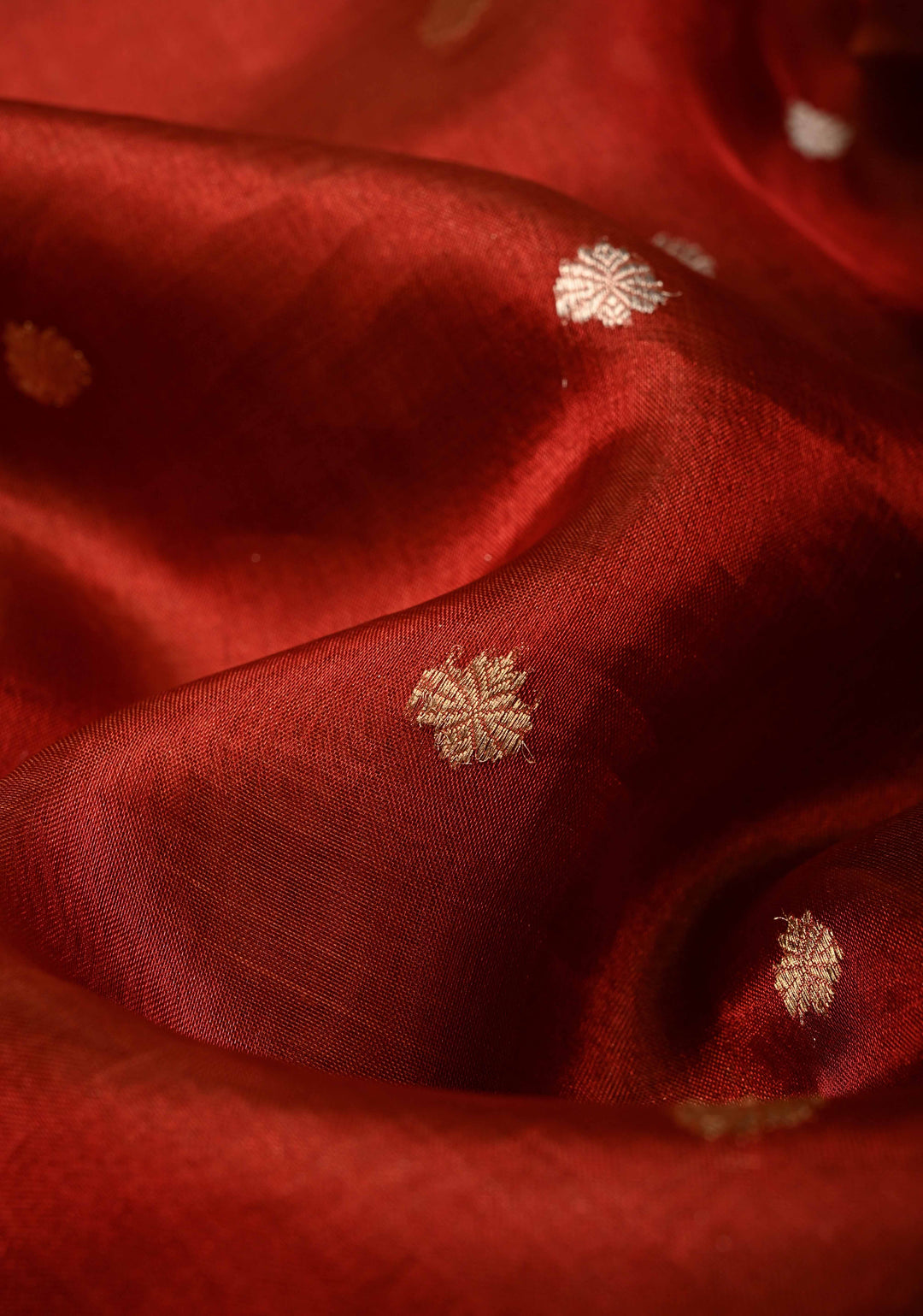 Maroon Organza Tissue Silk Saree with Sona Rupa Zari Buttas and Fancy Lace Trim Border | SILK MARK CERTIFIED | SHOBITAM
