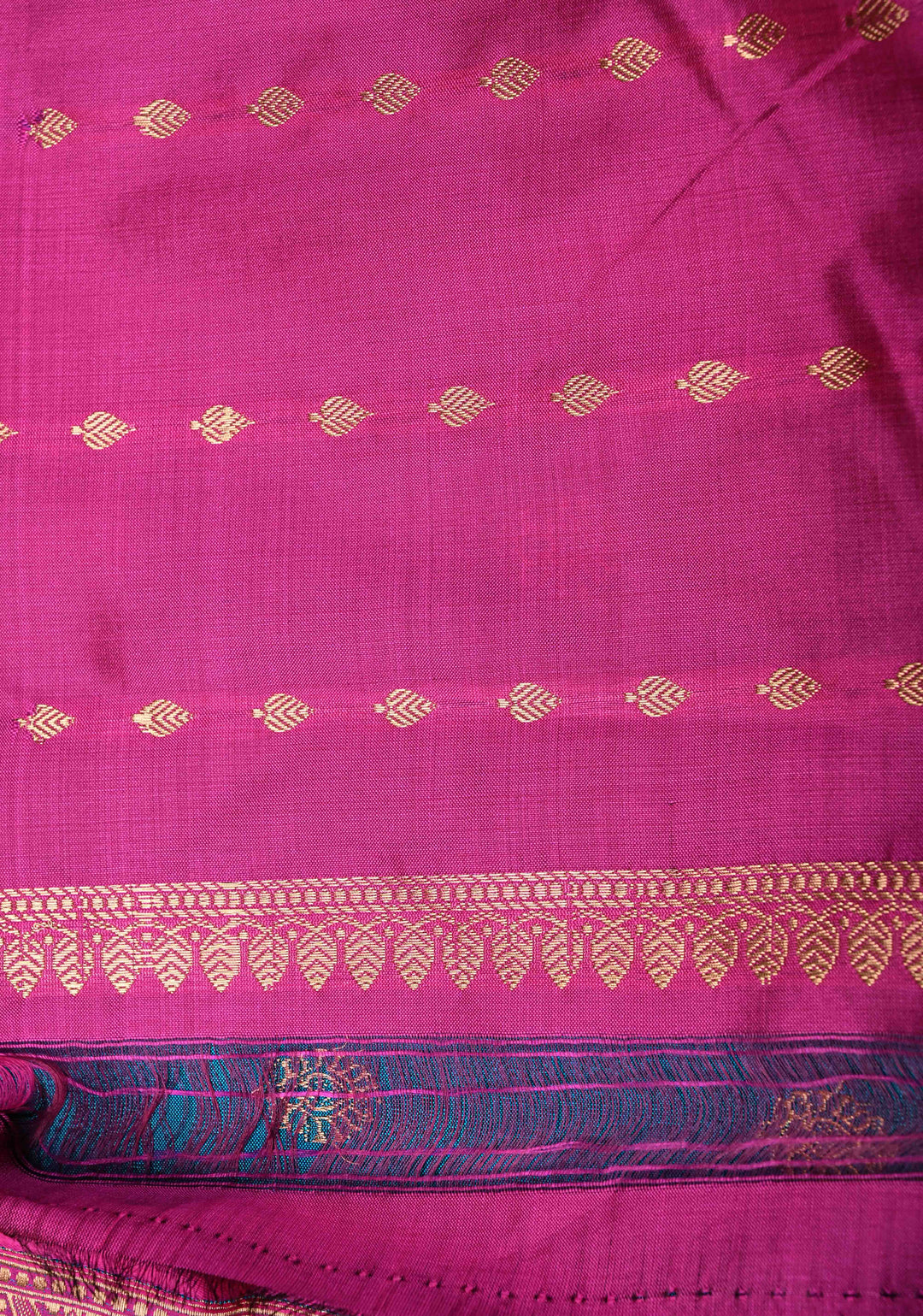 Blue Banarasi Katan Silk Saree with Floral Zari Buttas and Contrast Zari Border | SILK MARK CERTIFIED | SHOBITAM