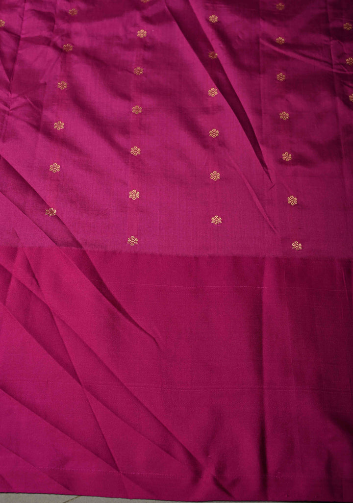 Green-Purple Dual Tone Banarasi Katan Silk Saree with Antique Floral Zari Buttas and Contrast Zari Border | SILK MARK CERTIFIED | SHOBITAM