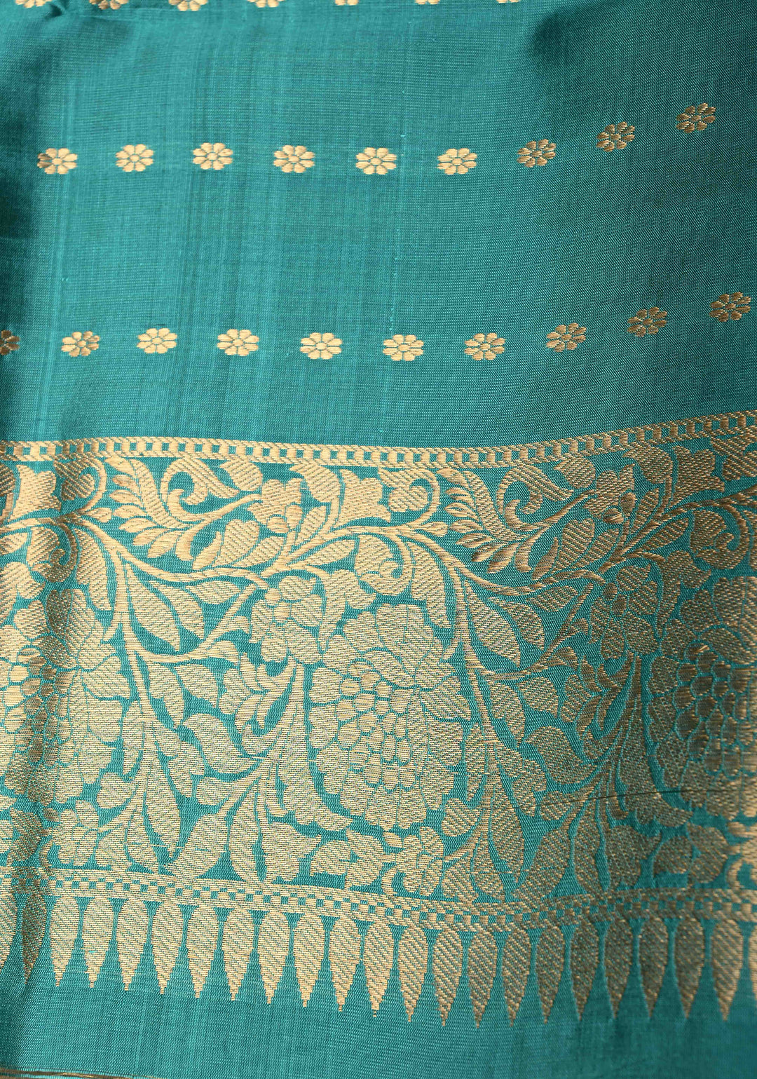 Tan Gold Pure Banarasi Kora Silk Saree with Floral Zari Buttas and Contrast Zari Border | SILK MARK CERTIFIED | SHOBITAM
