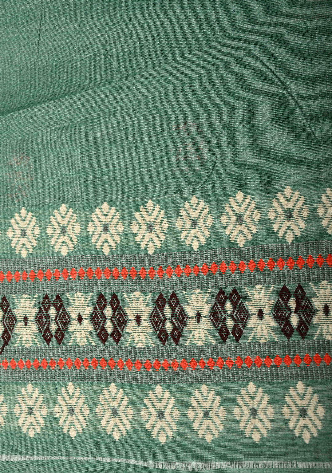 Sage Green Handloom Eri Silk Saree with Resham Buttas and Thread Work Border  | SILK MARK CERTIFIED