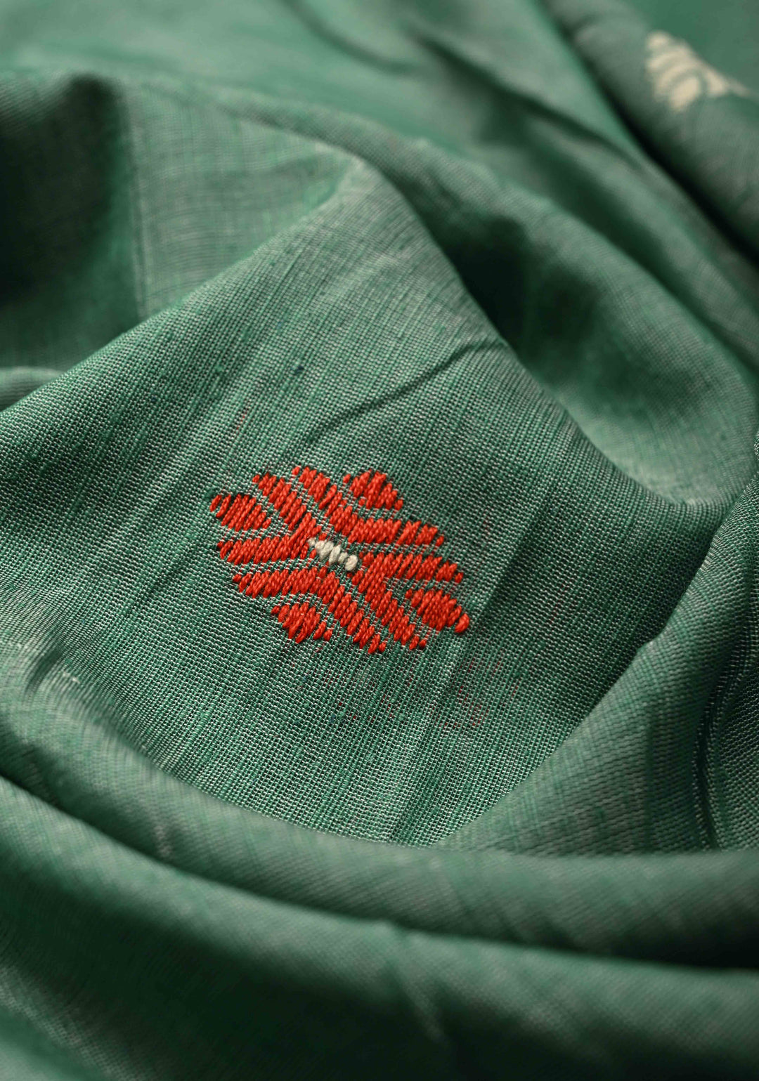 Sage Green Handloom Eri Silk Saree with Resham Buttas and Thread Work Border  | SILK MARK CERTIFIED