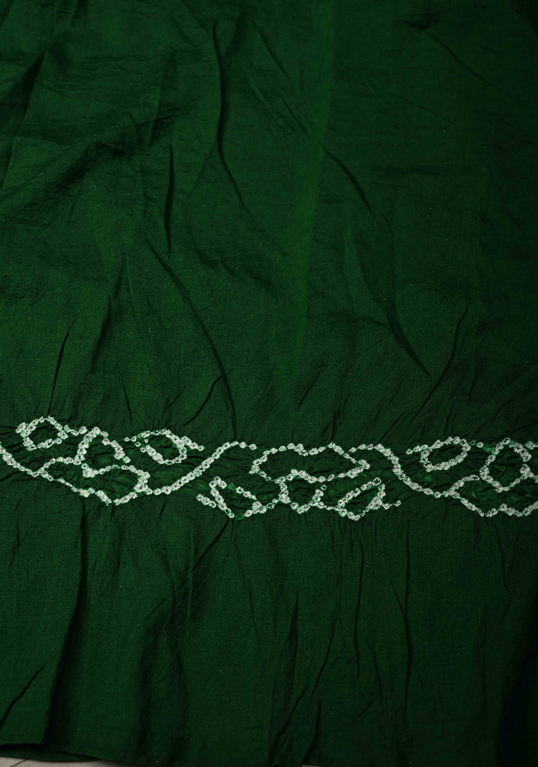Bottle Green Banarasi Katan Silk Fusion Jugalbandi Saree with Bandhej in Shibori Mandala Design and Chikankari Border |  SILK MARK CERTIFIED | SHOBITAM