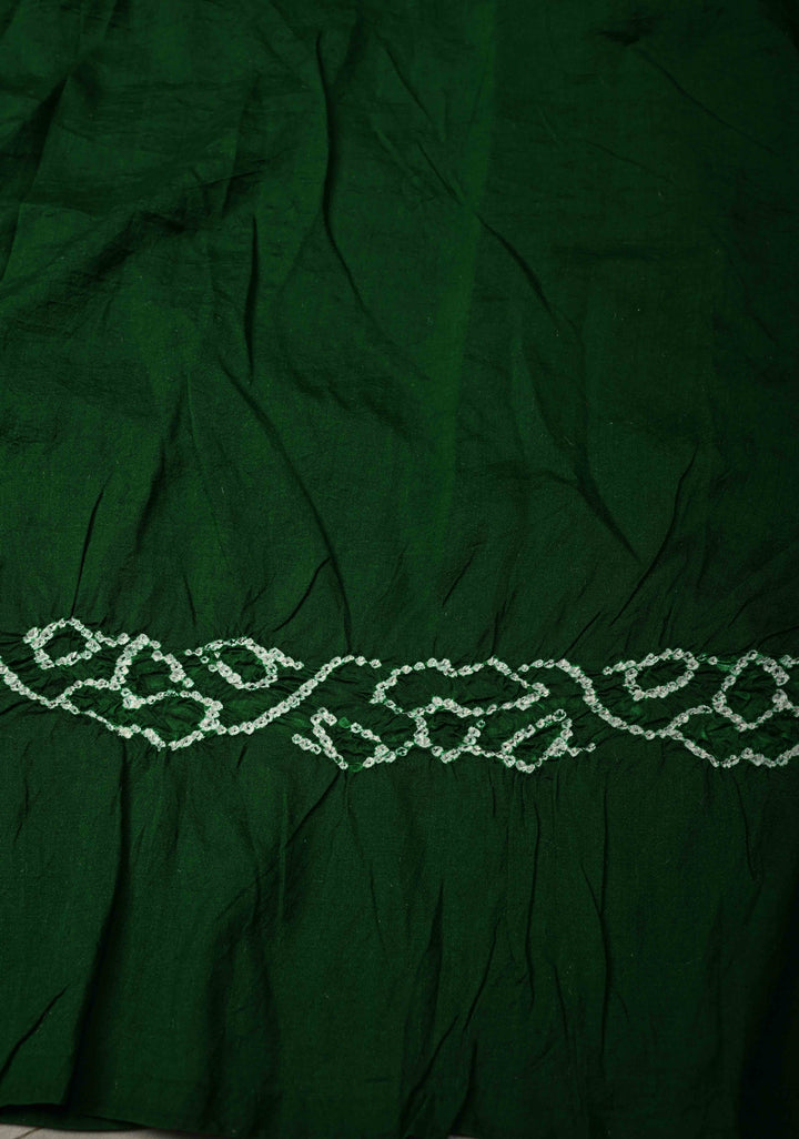 Bottle Green Banarasi Katan Silk Fusion Jugalbandi Saree with Bandhej in Shibori Mandala Design and Chikankari Border |  SILK MARK CERTIFIED | SHOBITAM