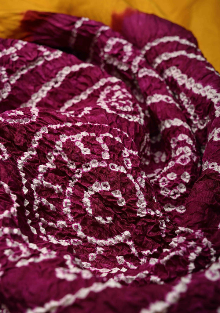 Golden Mustard Banarasi Mashru Silk Saree with Sarkam Bandhej in Shibori Mandala Design and and Zari Borders |  SILK MARK CERTIFIED | SHOBITAM