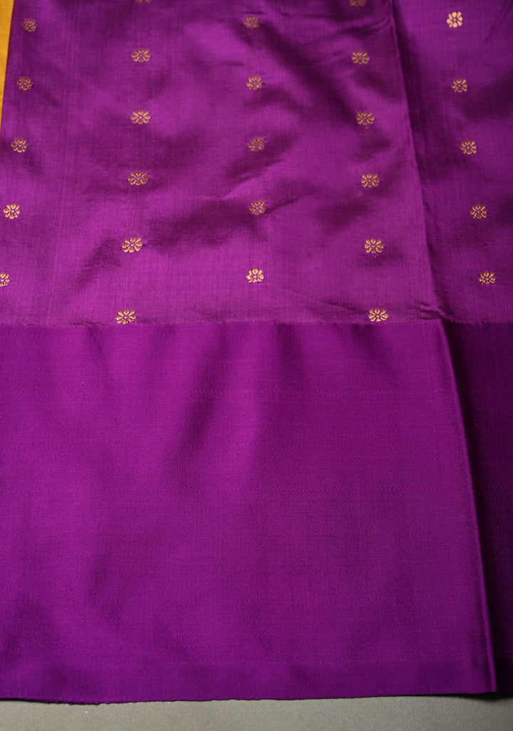 Musterd Yellow Banarasi Katan Silk Saree with Floral Zari Buttas and Contrast Zari Border | SILK MARK CERTIFIED | SHOBITAM