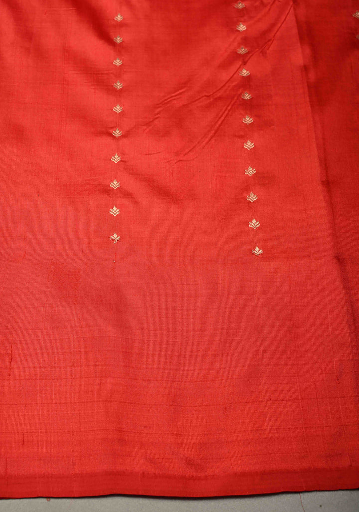 Red Banarasi Katan Silk Saree with Floral Zari Buttas and Contrast Zari Border | SILK MARK CERTIFIED | SHOBITAM