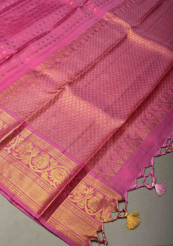 DUPATTA: Dusty Rose Pure Kanjivaram Dupatta with Chunri Buttis Brocade and Zari Borders | SILK MARK Certified | SHOBITAM