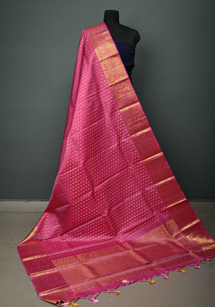 DUPATTA: Dusty Rose Pure Kanjivaram Dupatta with Chunri Buttis Brocade and Zari Borders | SILK MARK Certified | SHOBITAM