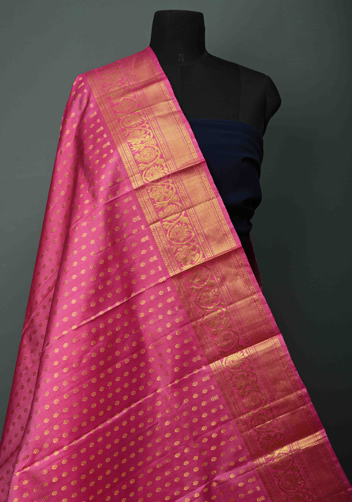 DUPATTA: Dusty Rose Pure Kanjivaram Dupatta with Chunri Buttis Brocade and Zari Borders | SILK MARK Certified | SHOBITAM