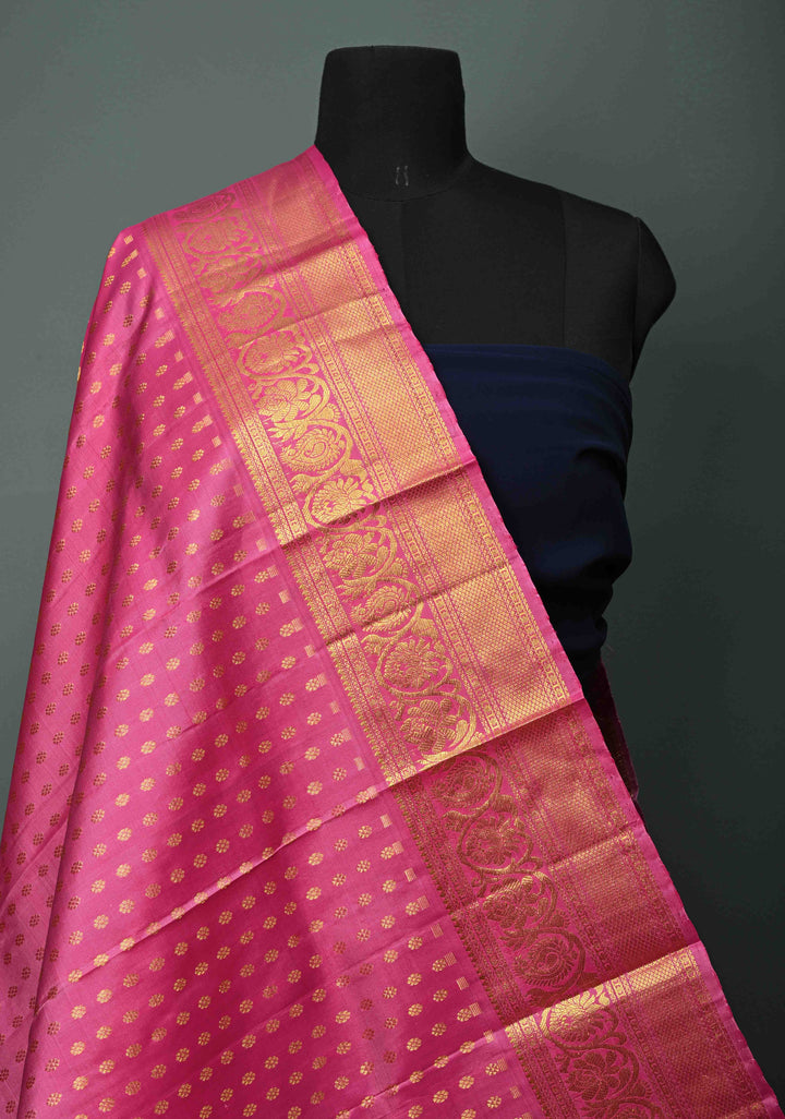 DUPATTA: Dusty Rose Pure Kanjivaram Dupatta with Chunri Buttis Brocade and Zari Borders | SILK MARK Certified | SHOBITAM