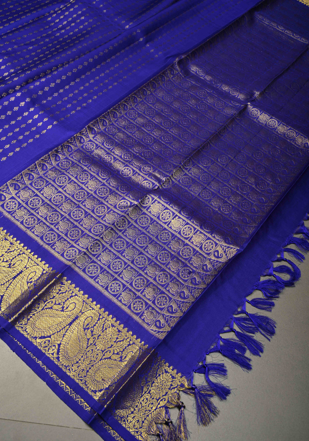 DUPATTA: Ink Blue Pure Kanjivaram Dupatta with Zari Buttis Brocade and Zari Borders | SILK MARK Certified | SHOBITAM