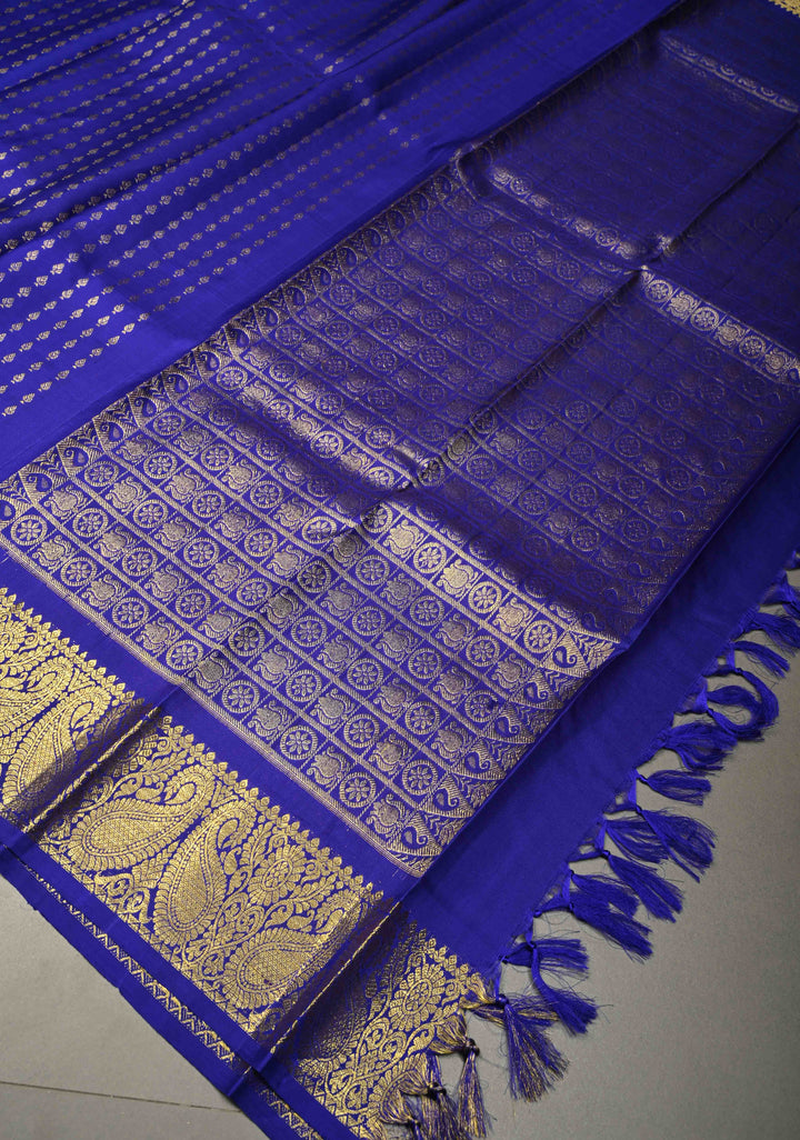 DUPATTA: Ink Blue Pure Kanjivaram Dupatta with Zari Buttis Brocade and Zari Borders | SILK MARK Certified | SHOBITAM