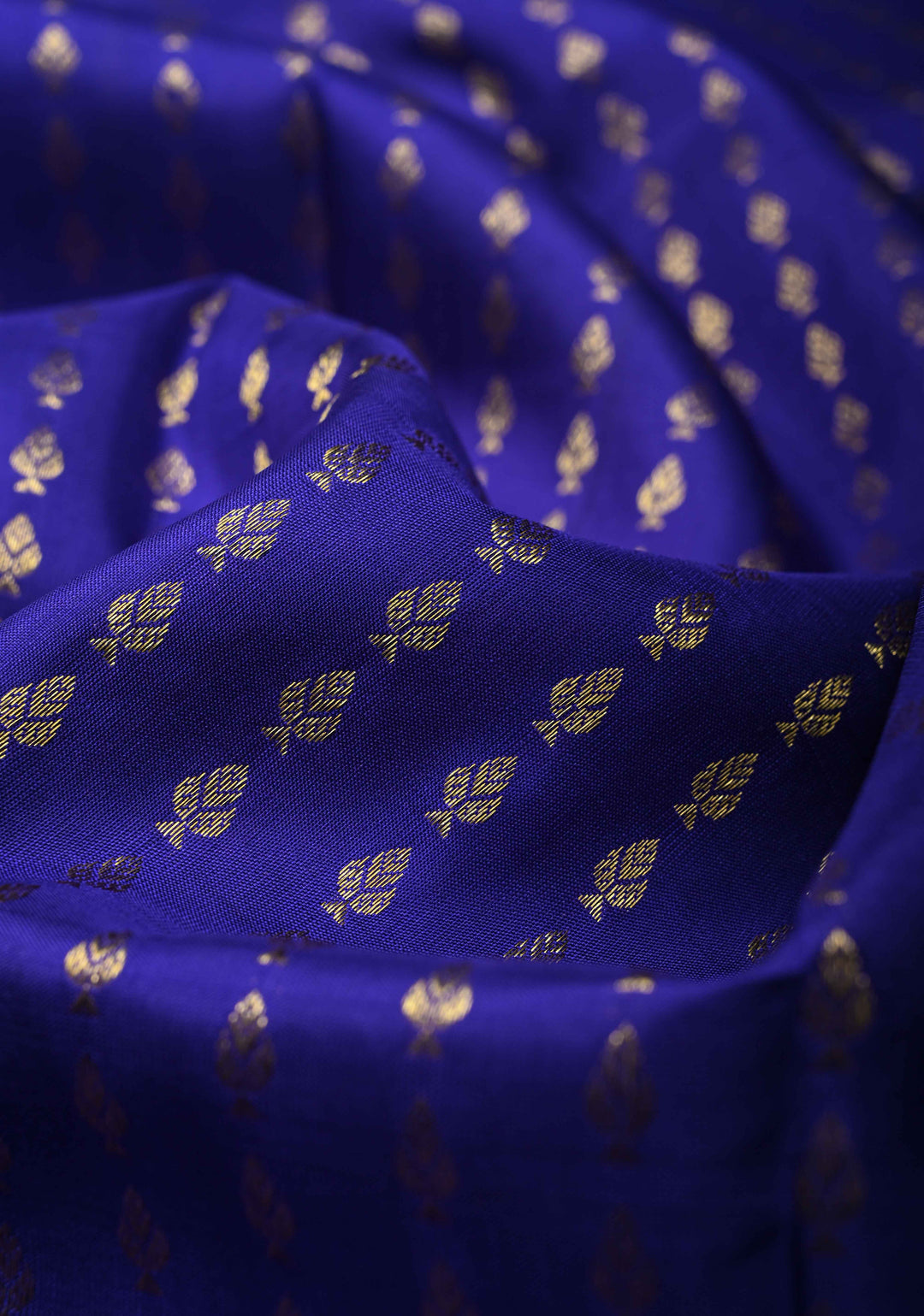 DUPATTA: Ink Blue Pure Kanjivaram Dupatta with Zari Buttis Brocade and Zari Borders | SILK MARK Certified | SHOBITAM