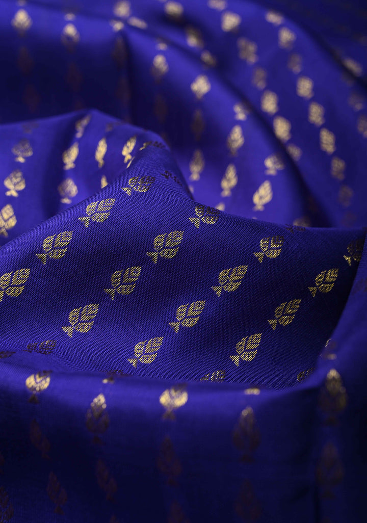 DUPATTA: Ink Blue Pure Kanjivaram Dupatta with Zari Buttis Brocade and Zari Borders | SILK MARK Certified | SHOBITAM