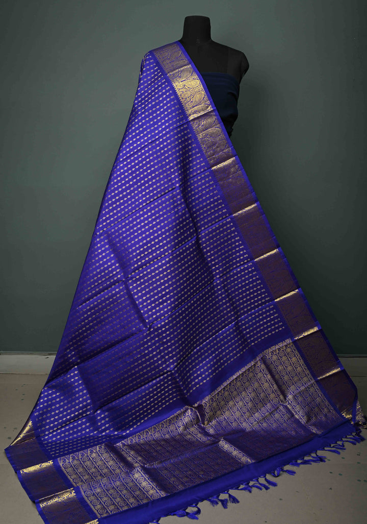 DUPATTA: Ink Blue Pure Kanjivaram Dupatta with Zari Buttis Brocade and Zari Borders | SILK MARK Certified | SHOBITAM