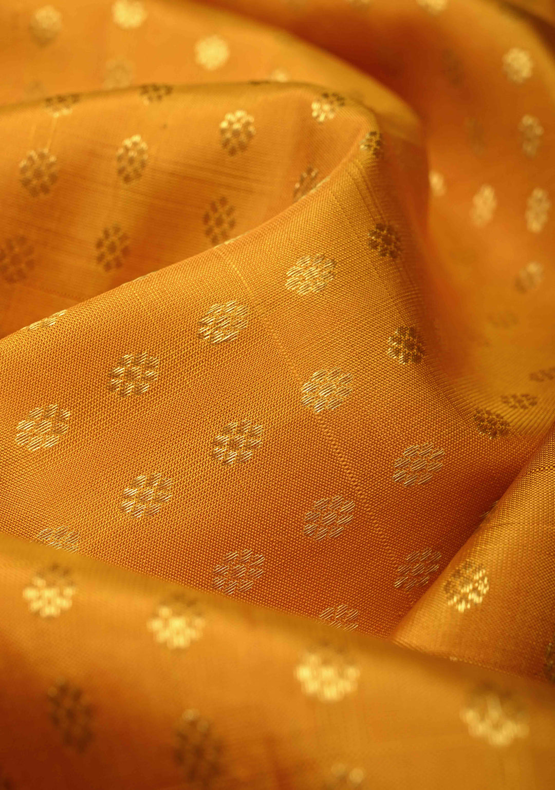 DUPATTA: Mustard Yellow Pure Kanjivaram Dupatta with Chunri Buttis Brocade and Zari Borders | SILK MARK Certified | SHOBITAM