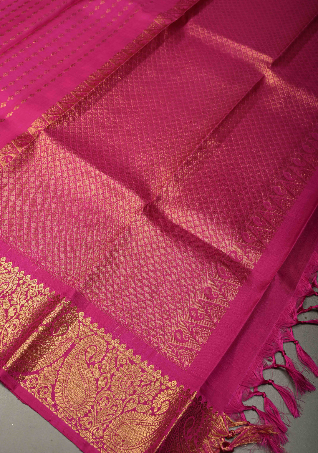DUPATTA: Rani Pink Pure Kanjivaram Dupatta with Zari Buttis Brocade and Zari Borders | SILK MARK Certified | SHOBITAM