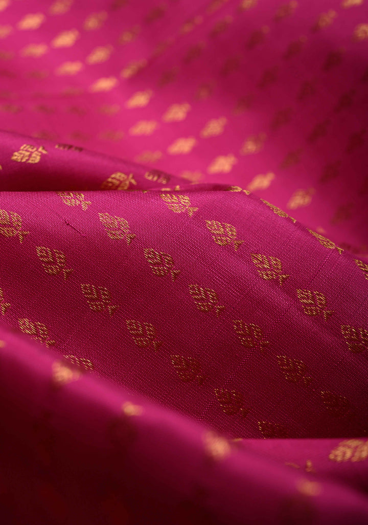 DUPATTA: Rani Pink Pure Kanjivaram Dupatta with Zari Buttis Brocade and Zari Borders | SILK MARK Certified | SHOBITAM