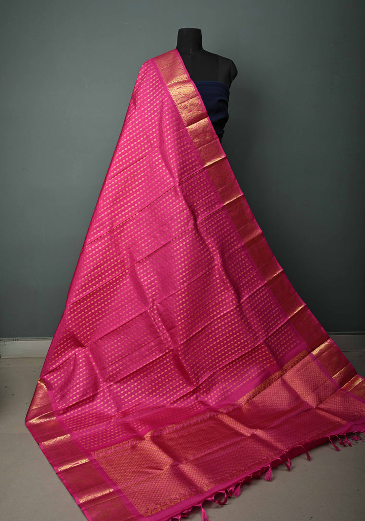 DUPATTA: Rani Pink Pure Kanjivaram Dupatta with Zari Buttis Brocade and Zari Borders | SILK MARK Certified | SHOBITAM