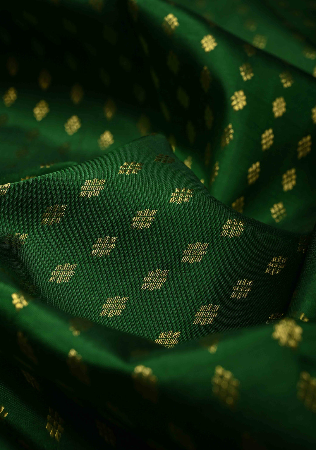 DUPATTA: Forest Green Pure Kanjivaram Dupatta with Chunri Buttis Brocade and Zari Borders | SILK MARK Certified | SHOBITAM