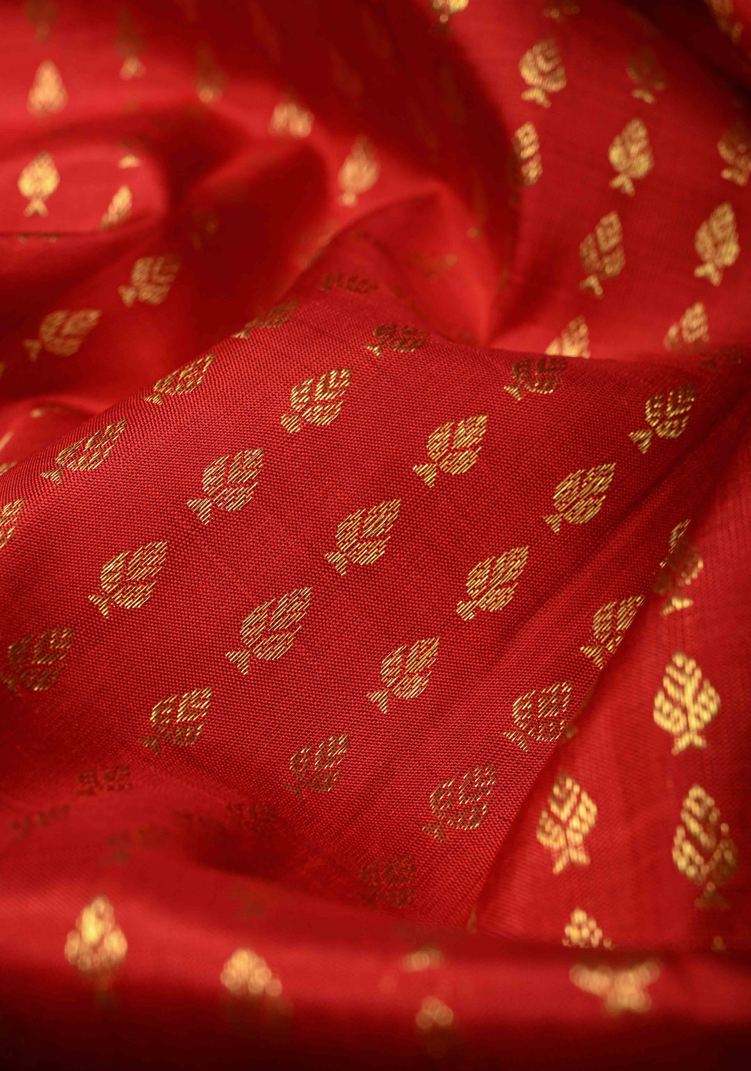 DUPATTA: Bright Red Pure Kanjivaram Dupatta with Zari Buttis Brocade and Zari Borders | SILK MARK Certified | SHOBITAM