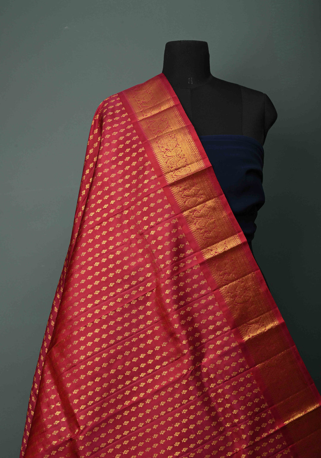 DUPATTA:  Rose Red Pure Kanjivaram Dupatta with Zari Buttis Brocade and Zari Borders | SILK MARK Certified | SHOBITAM