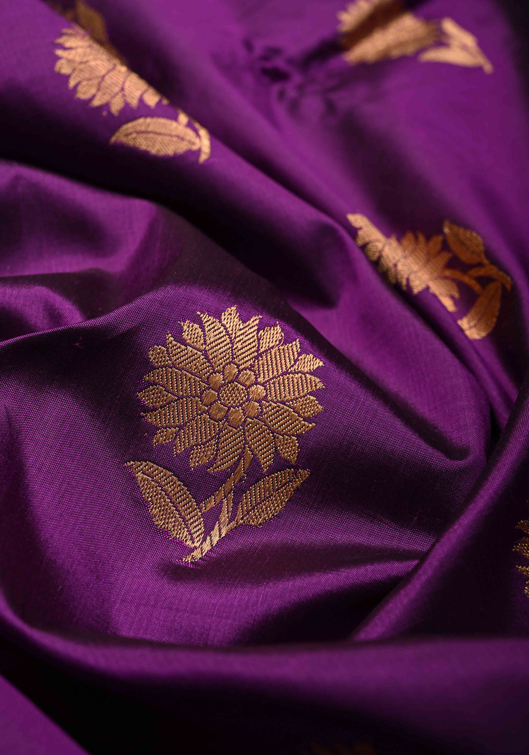 Magenta Purple Banarasi Katan Silk Saree with Floral Zari Buttas and Contrast Zari Border | SILK MARK CERTIFIED | SHOBITAM