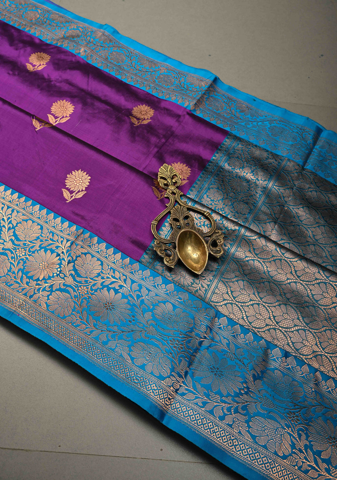 Magenta Purple Banarasi Katan Silk Saree with Floral Zari Buttas and Contrast Zari Border | SILK MARK CERTIFIED | SHOBITAM