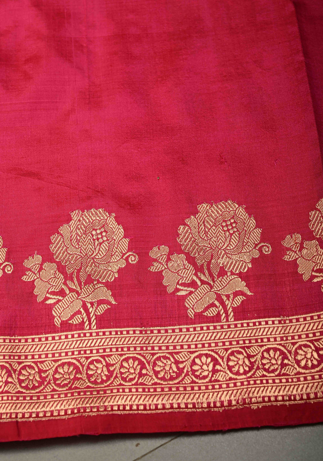 Rani Pink Banarasi Katan Silk Saree with Floral Zari Buttas and Zari Border | SILK MARK CERTIFIED | SHOBITAM