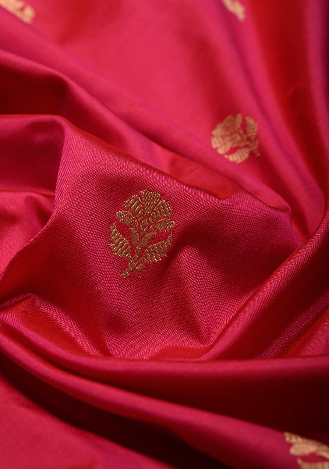 Rani Pink Banarasi Katan Silk Saree with Floral Zari Buttas and Zari Border | SILK MARK CERTIFIED | SHOBITAM