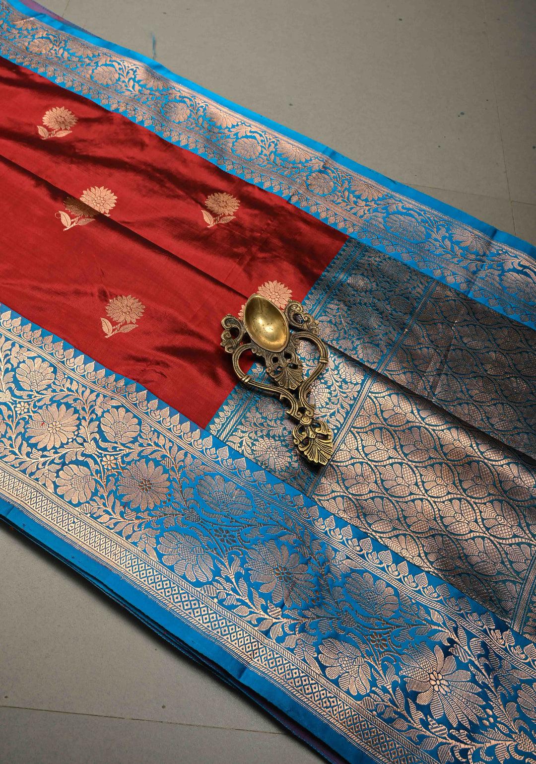 Maroon Banarasi Katan Silk Saree with Floral Zari Buttas and Contrast Zari Border | SILK MARK CERTIFIED | SHOBITAM