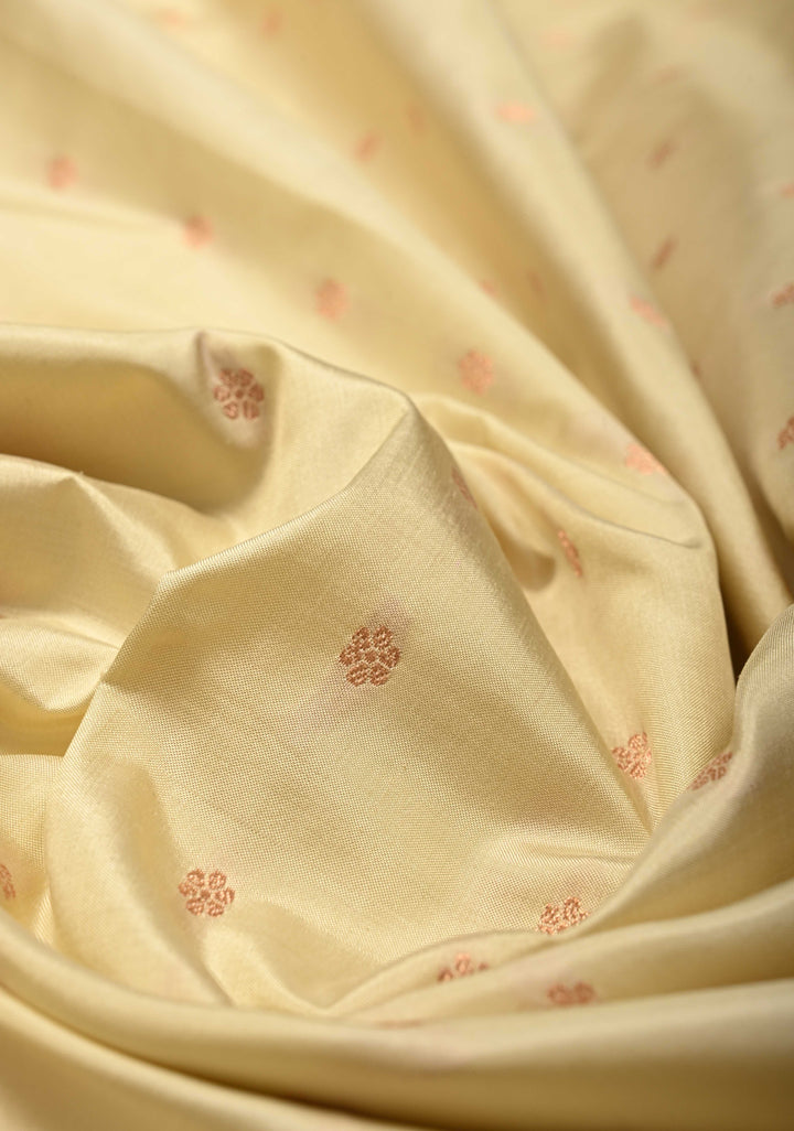 Cream Banarasi Katan Silk Saree with Chunri Zari Buttis and Contrast Zari Border | SILK MARK CERTIFIED | SHOBITAM