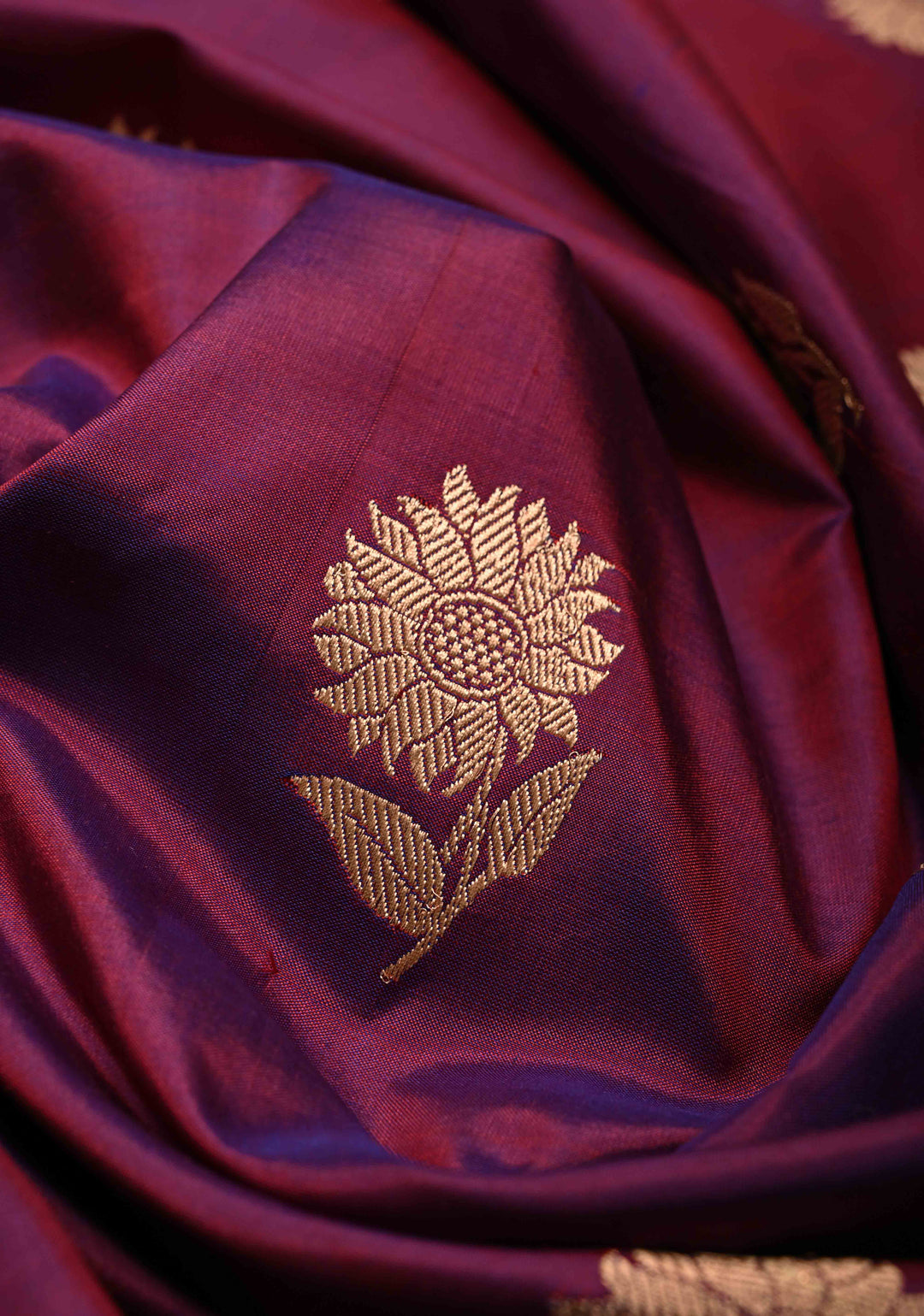 Purple-Magenta Dual Tone Banarasi Katan Silk Saree with Floral Zari Buttas and Contrast Zari Border | SILK MARK CERTIFIED | SHOBITAM